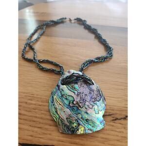 Vintage necklace peacock shell statement pendant twisted beaded strands